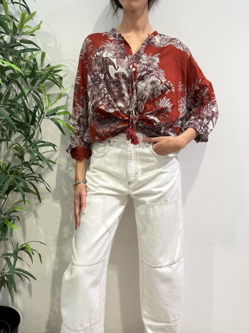 Motel - Camicia fantasia palme bordeaux