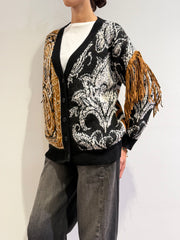Dixie - Cardigan fantasia con frange nero
