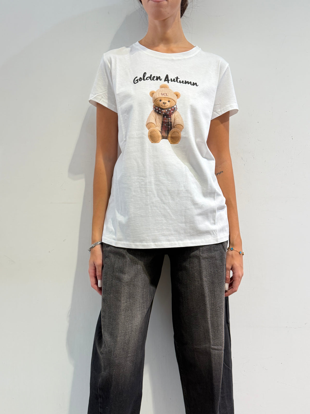 Vicolo - T-Shirt stampa teddy bianca