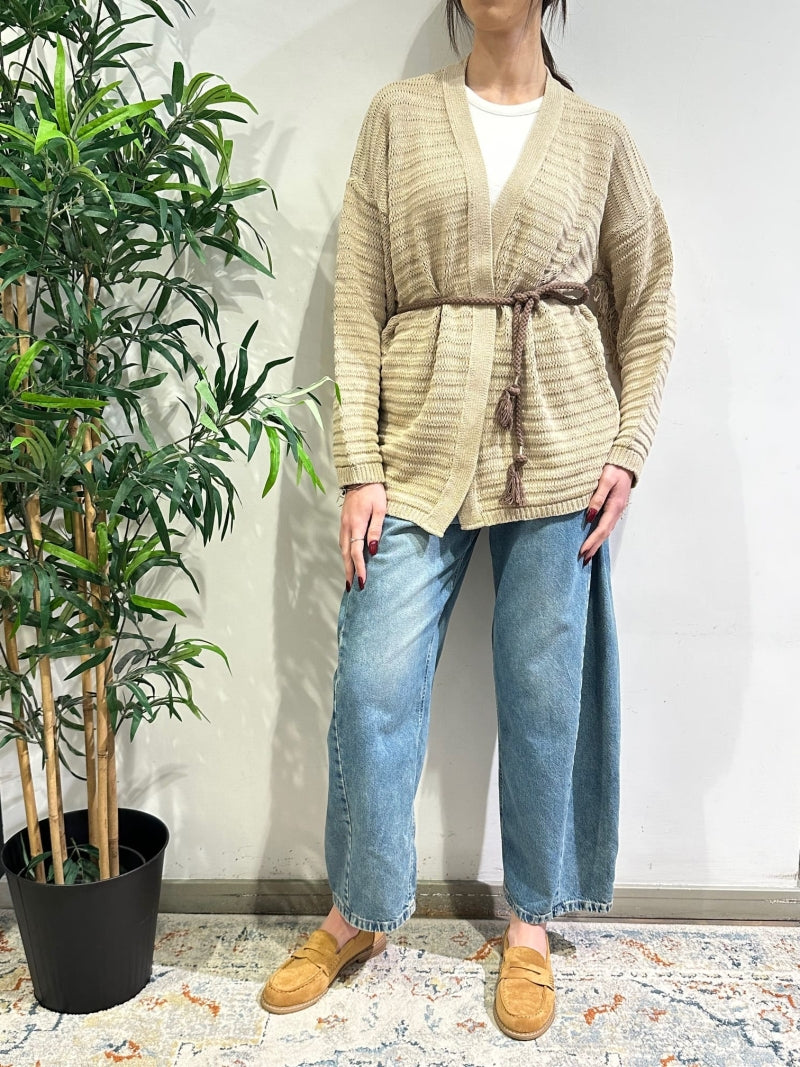 Kontatto - Cardigan con cintura in corda beige