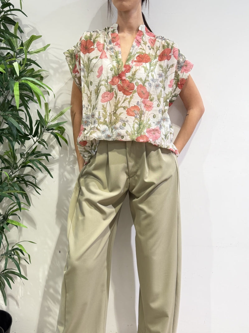 Imperial - Blusa in mussola floreale panna