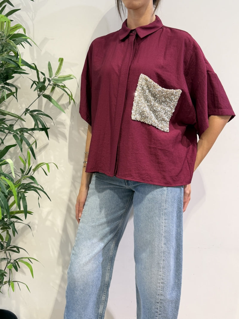 Dixie - Camicia tasca con paillettes bordeaux