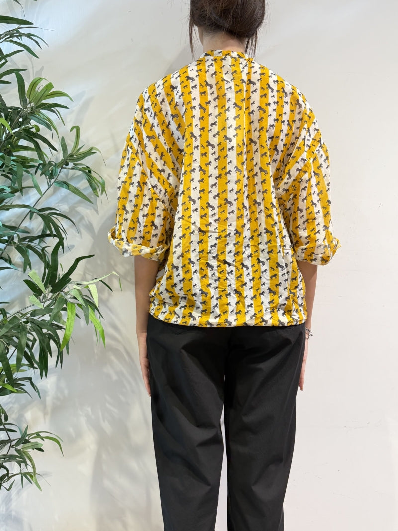 Tensione In - Camicia in mussola righe e mini zebra bianca e gialla