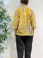 Tensione In - Camicia in mussola righe e mini zebra bianca e gialla