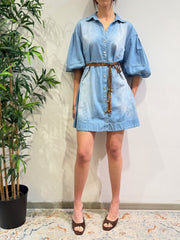 Motel - Vestito chemisier corto chambray denim