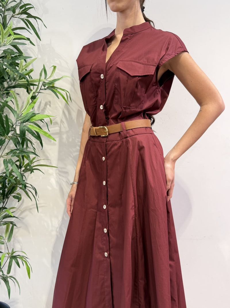 Motel - Vestito chemisier mezza manica bordeaux