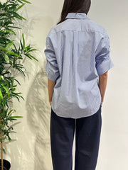 Motel - Camicia righe manica arricciata bianca e blu
