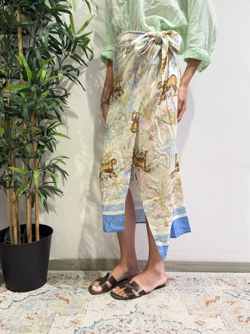 Tensione In - Gonna lunga portafoglio tigre e fiori panna