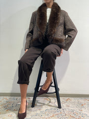 Tensione In - Giacca tweed con ecopelliccia moro