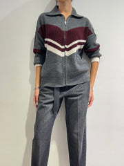 Dixie - Cardigan con cerniera e motivo diagonale panna e bordo