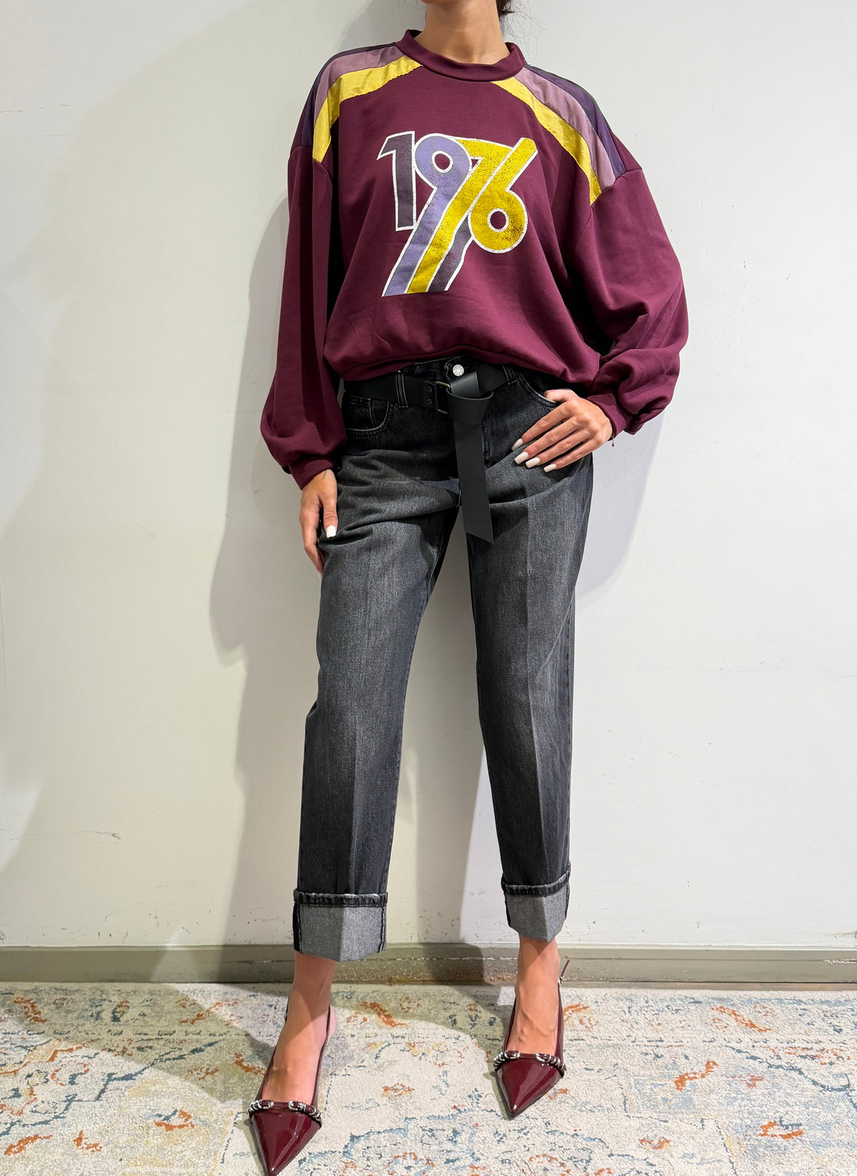 Haveone - Felpa con stampa bordeaux