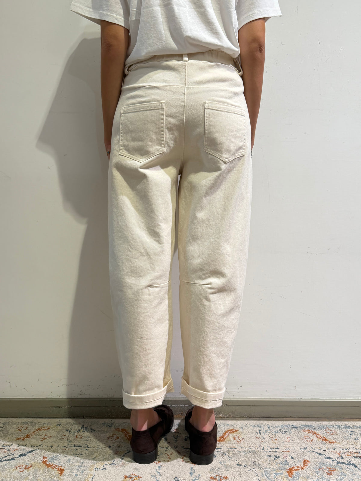 Motel - Pantalone barrel panna
