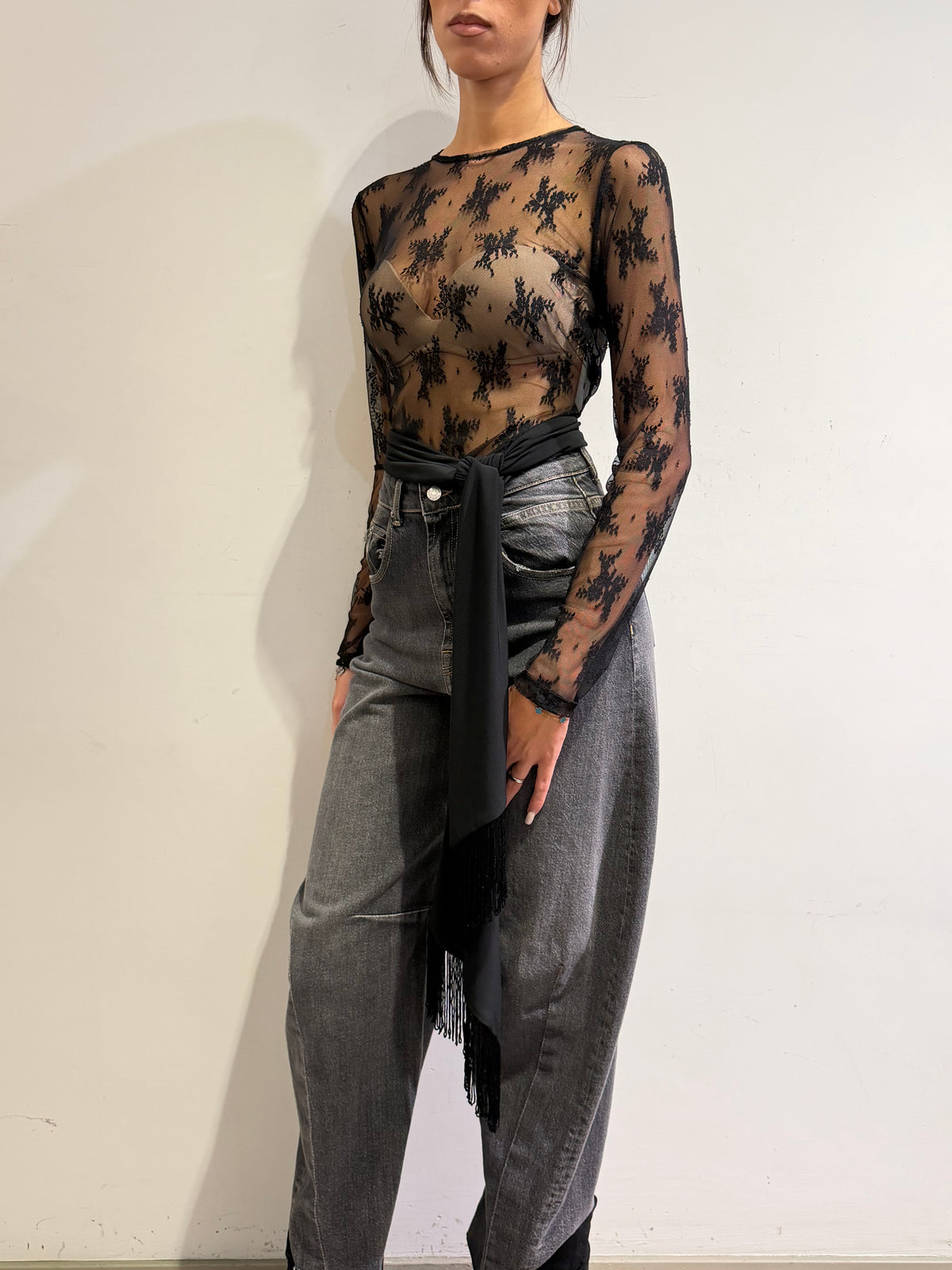 Haveone - Body in pizzo con fascia nera