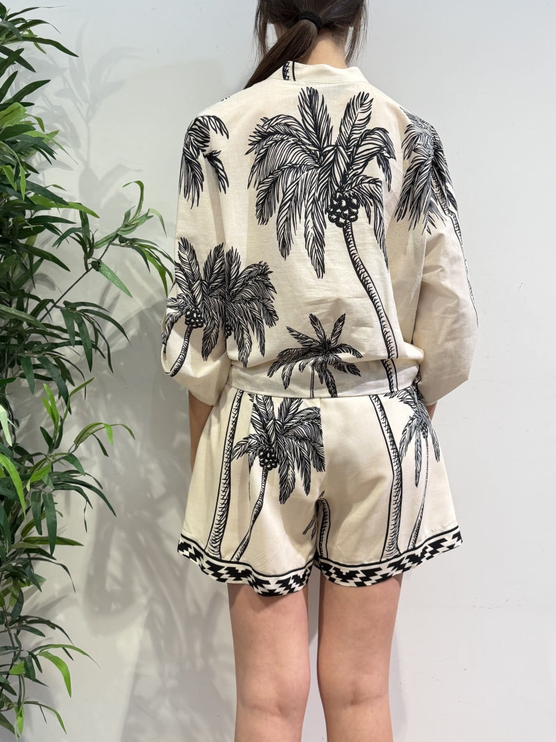 Haveone - Camicia fantasia palme panna e nera