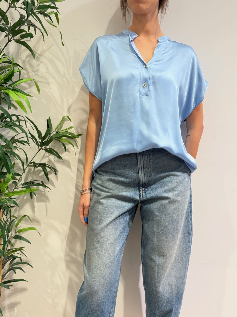 Motel - Blusa in satin celeste