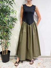 Motel - Vestito doppio tessuto nero e militare