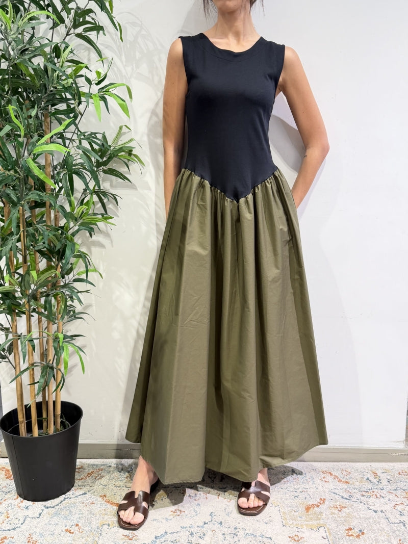 Motel - Vestito doppio tessuto nero e militare