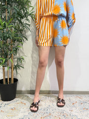 Haveone - Shorts doppia fantasia celeste e arancio