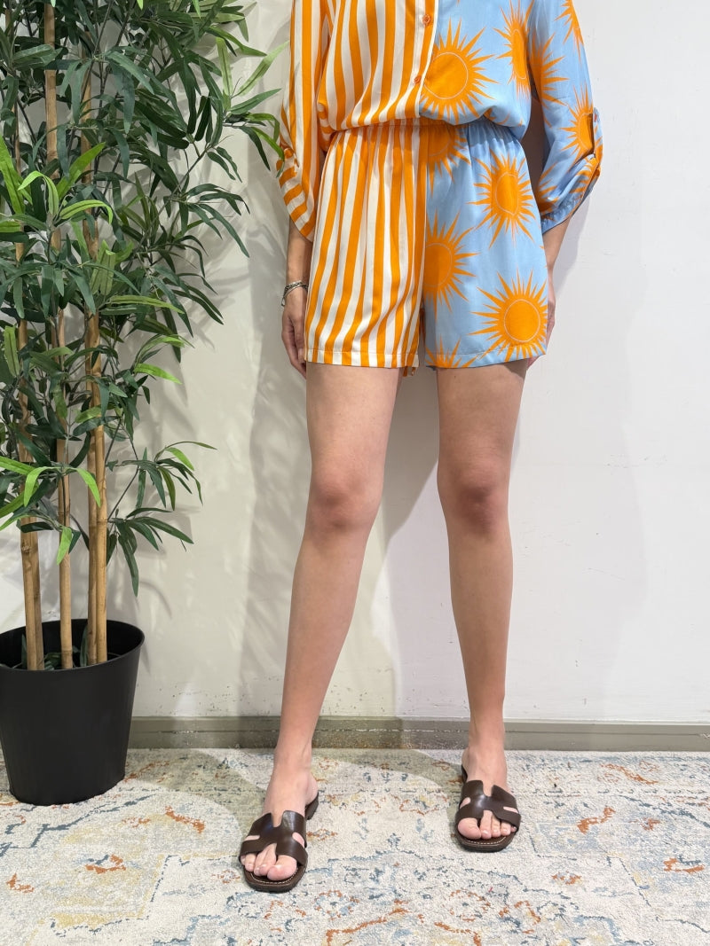 Haveone - Shorts doppia fantasia celeste e arancio