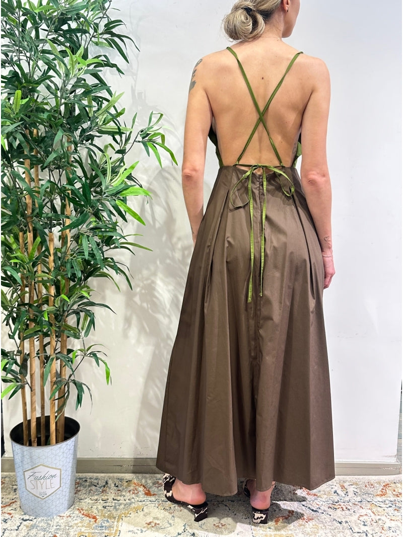 Dixie - Vestito incrociato dietro verde e moro