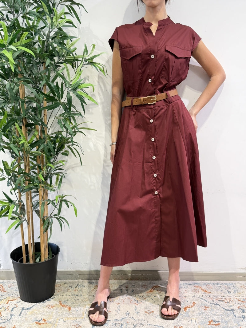 Motel - Vestito chemisier mezza manica bordeaux