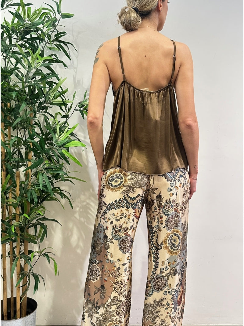Dixie - Top in satin scollo all'americana moro