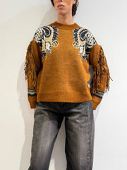 Dixie - Maglia con frange tabacco