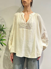 Dixie - Blusa over con ricami panna