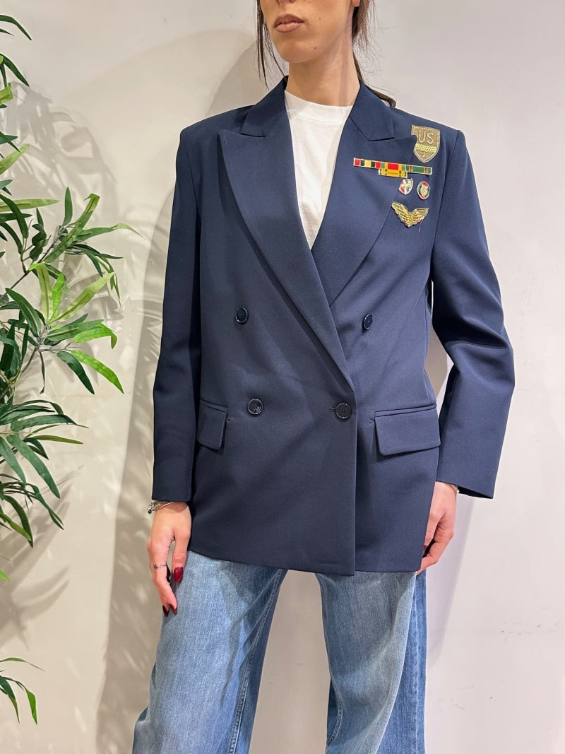 Vicolo - Giacca over doppiopetto con spille army blu
