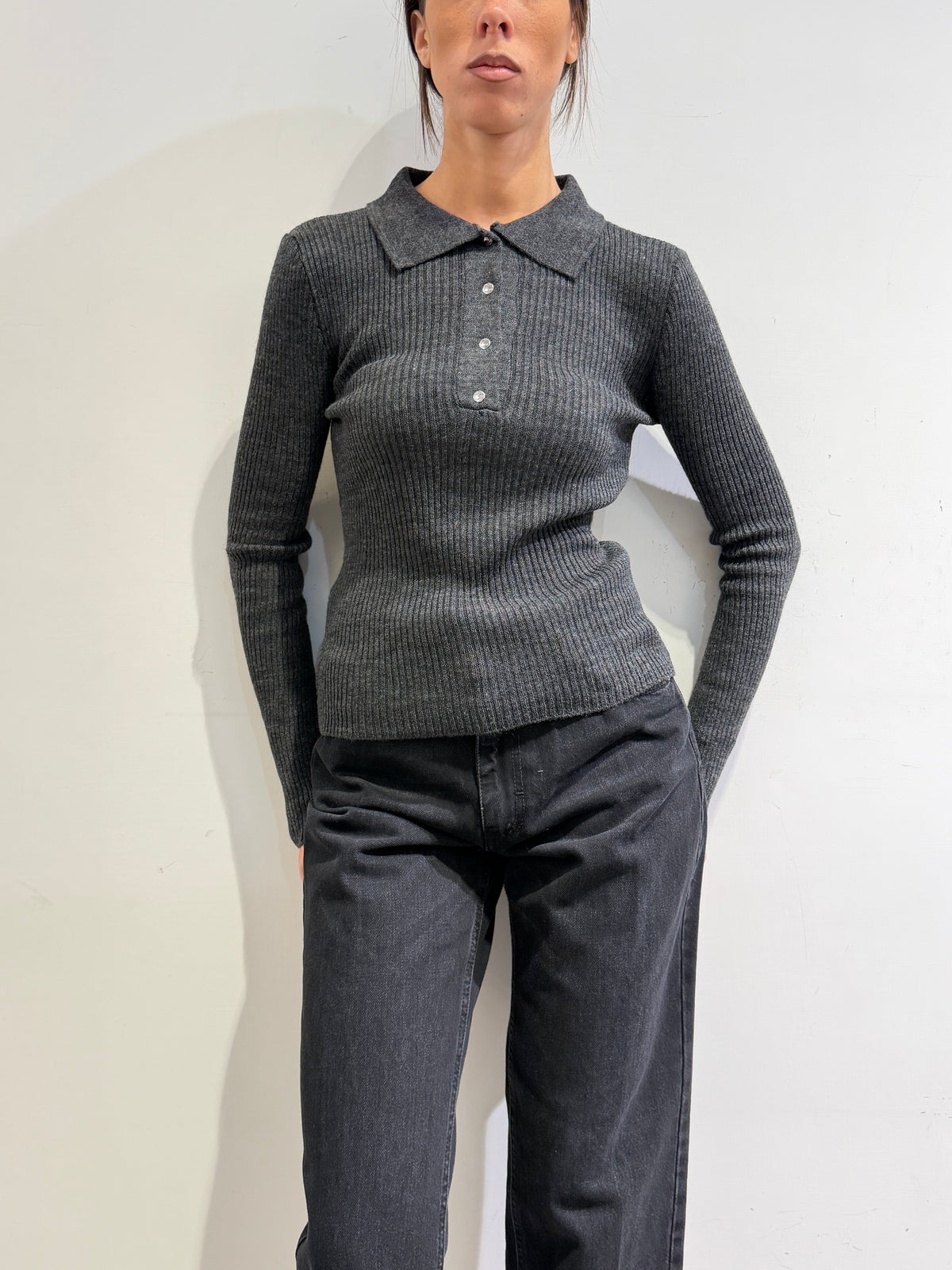 Haveone - Maglia polo costina antracite
