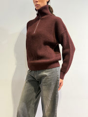 Vicolo - Maglia con zip bordeaux
