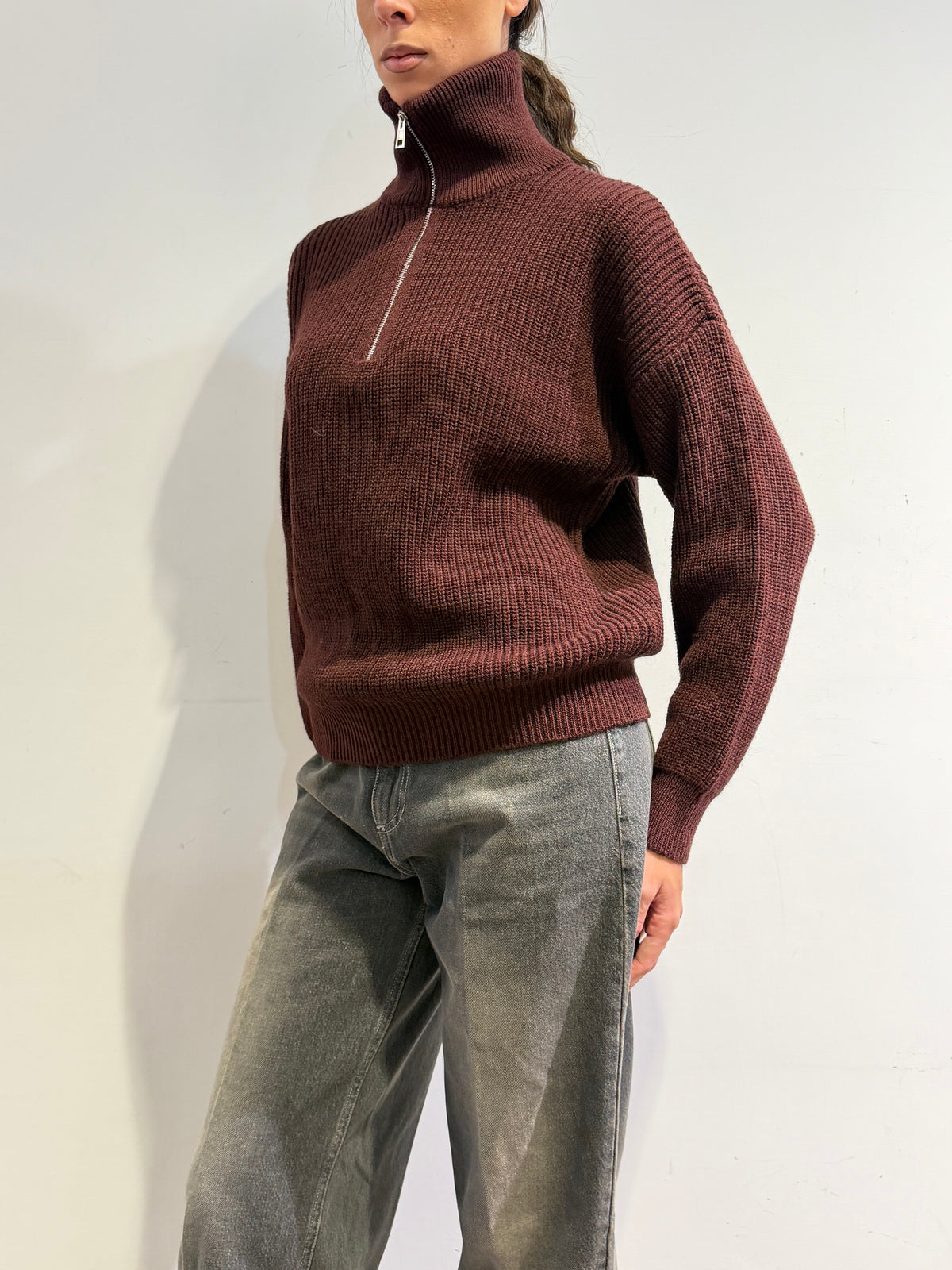 Vicolo - Maglia con zip bordeaux