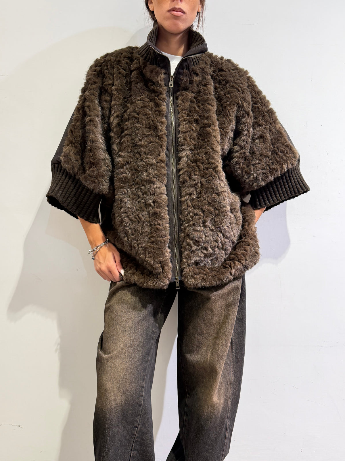 Souvenir - Bomber in ecopelliccia moro