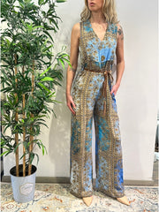 Motel - Tuta con zip frontale fantasia foulard celeste