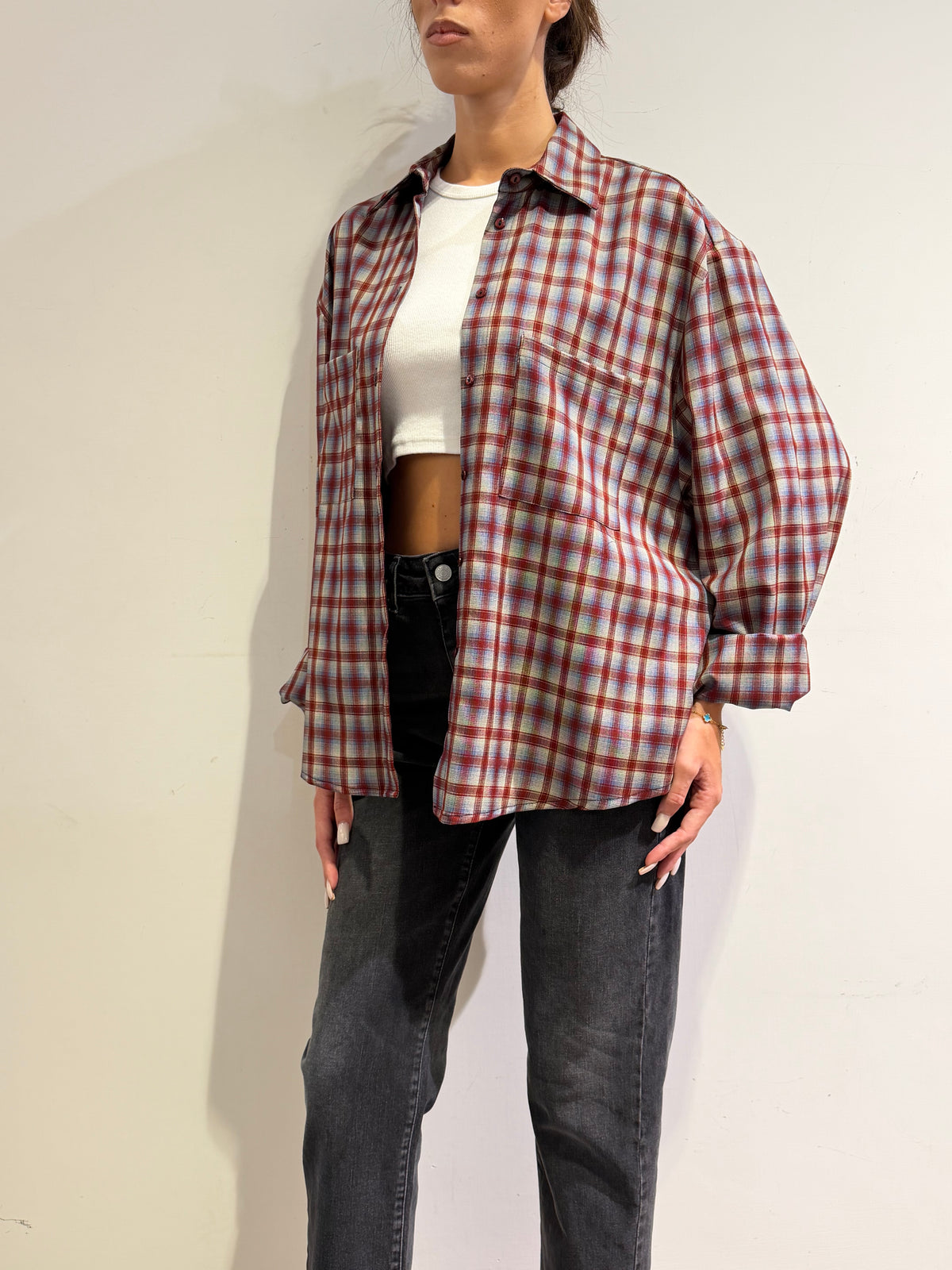 Haveone - Camicia over check bordeaux e celeste