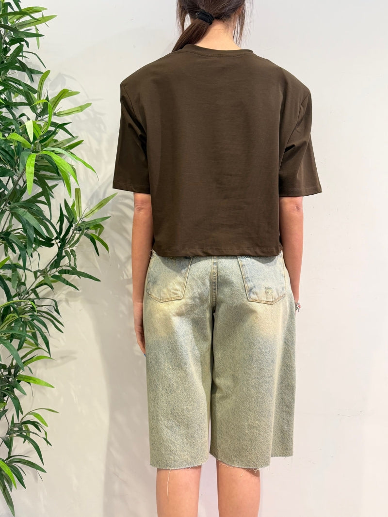 Haveone - T-Shirt boxy con spalline moro