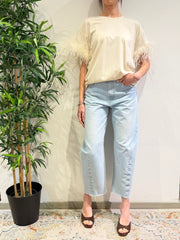 Le Streghe - T-Shirt con piume panna