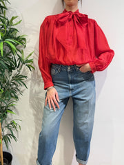 Vicolo - Blusa cropped con fiocco rossa
