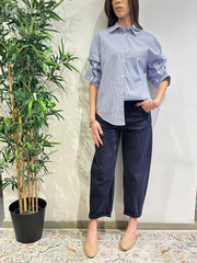 Motel - Camicia righe manica arricciata bianca e blu