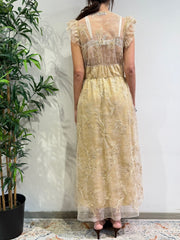 Motel - Vestito lungo con ricamo in pizzo beige