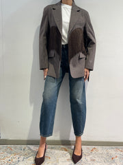 Dixie - Giacca quadretto con frange moro