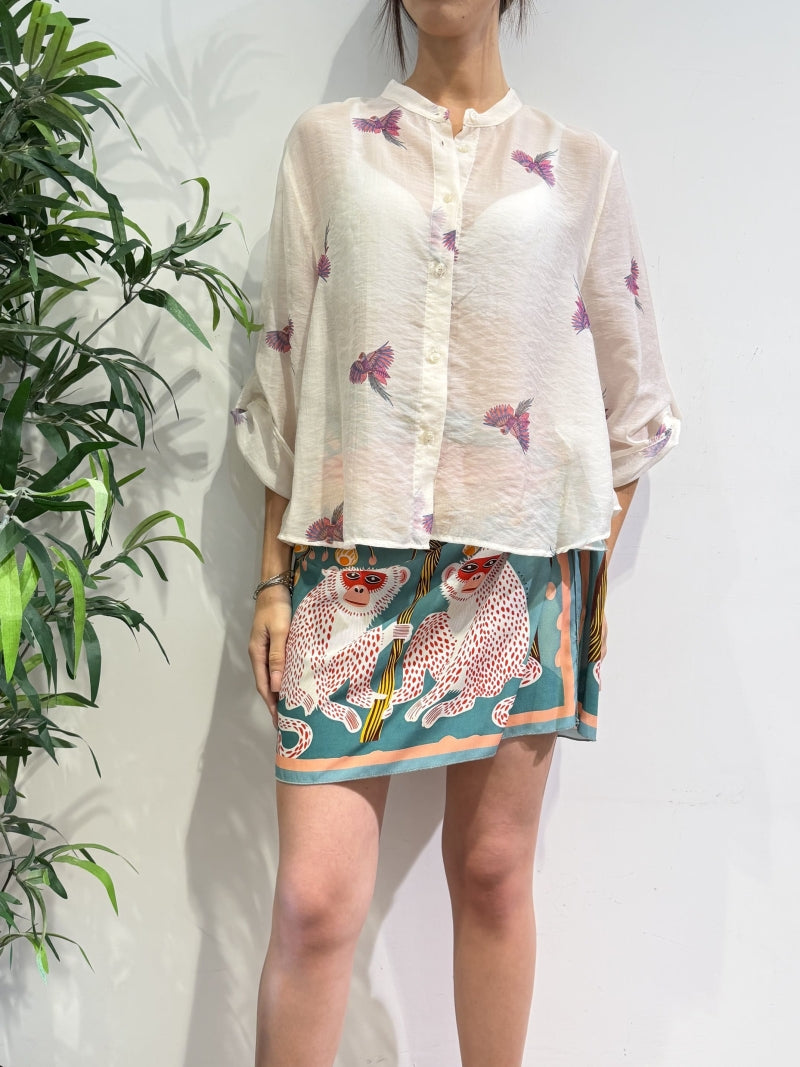 Haveone - Camicia in mussola pappagalli panna