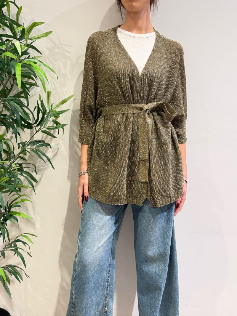 Kontatto - Cardigan lurex con cintura militare