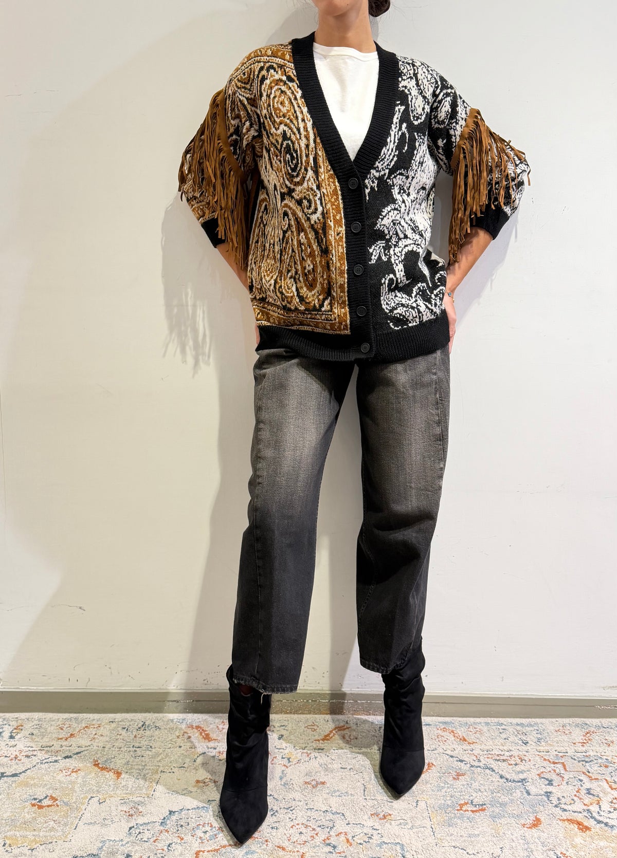 Dixie - Cardigan fantasia con frange nero