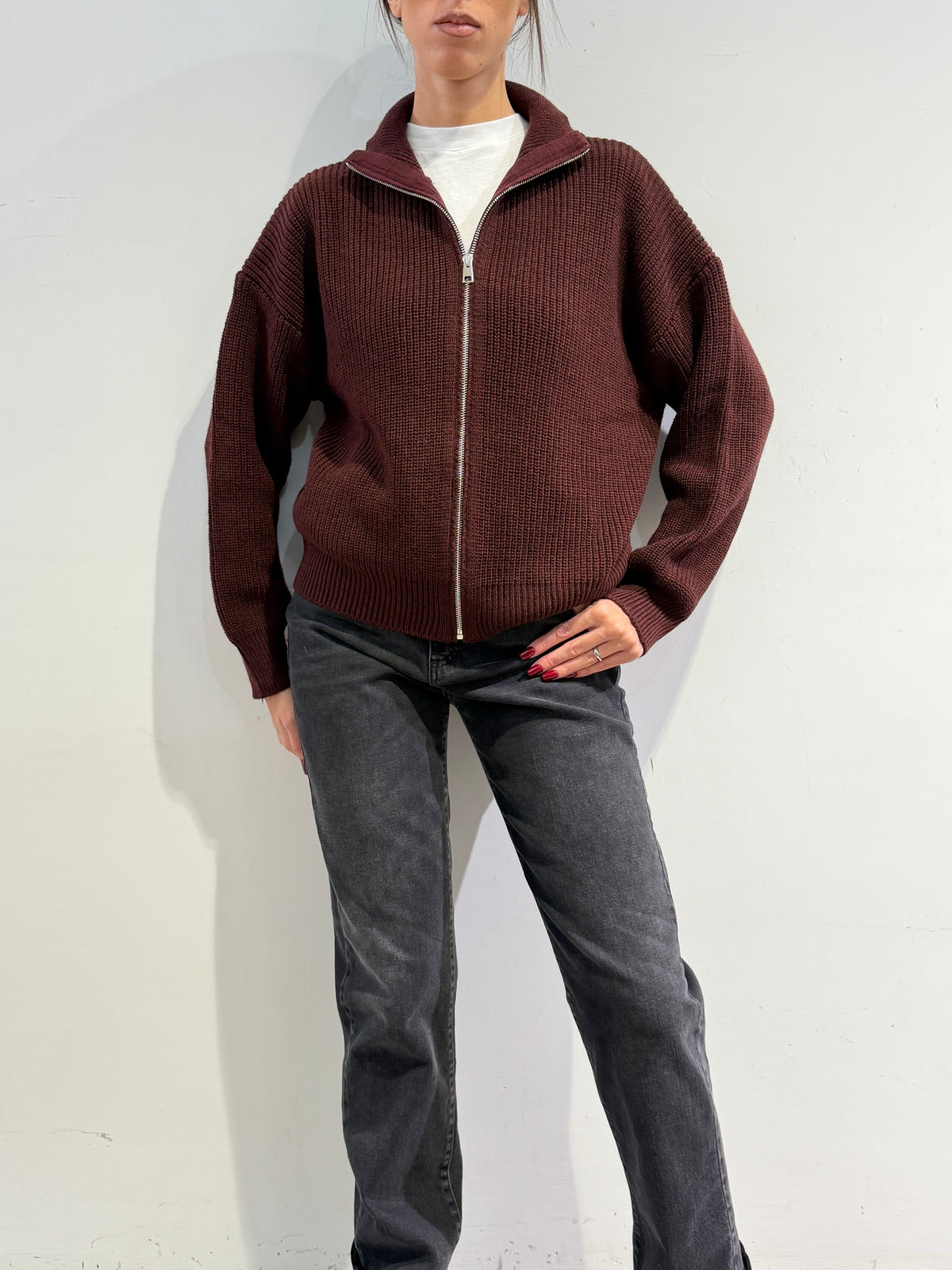 Vicolo - Cardigan con zip bordeaux