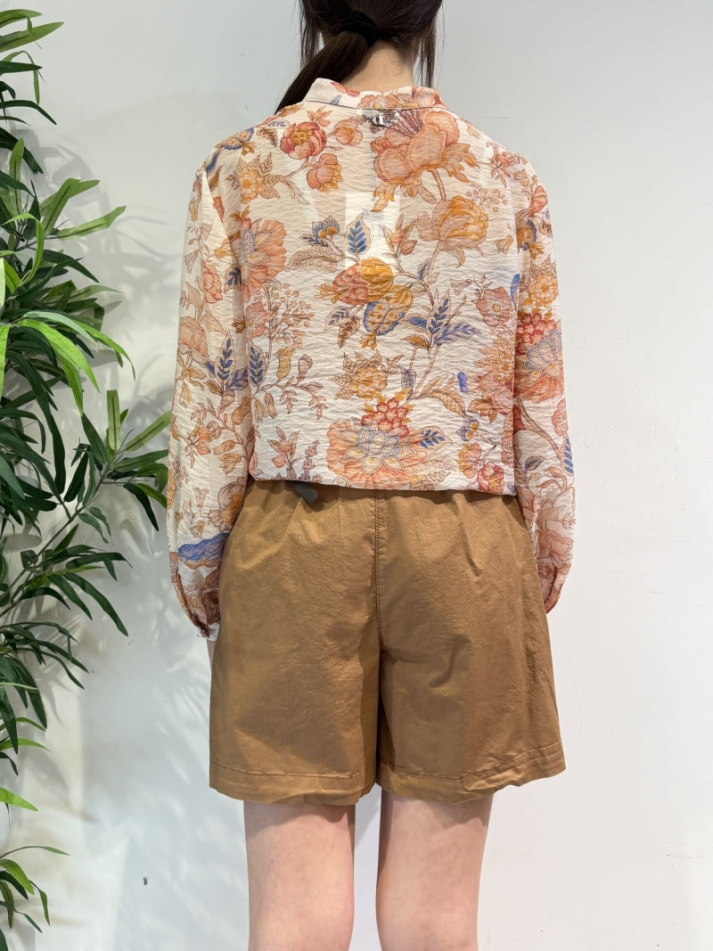 Dixie - Camicia in mussola fantasia floreale panna