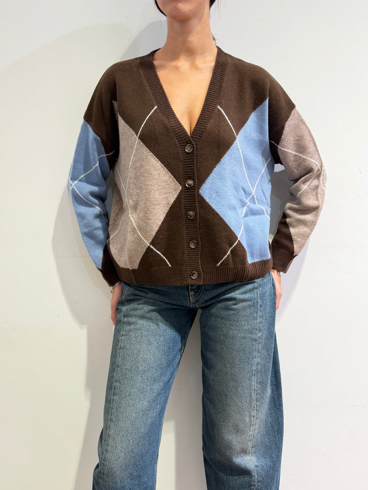 Vicolo - Cardigan rombi marrone