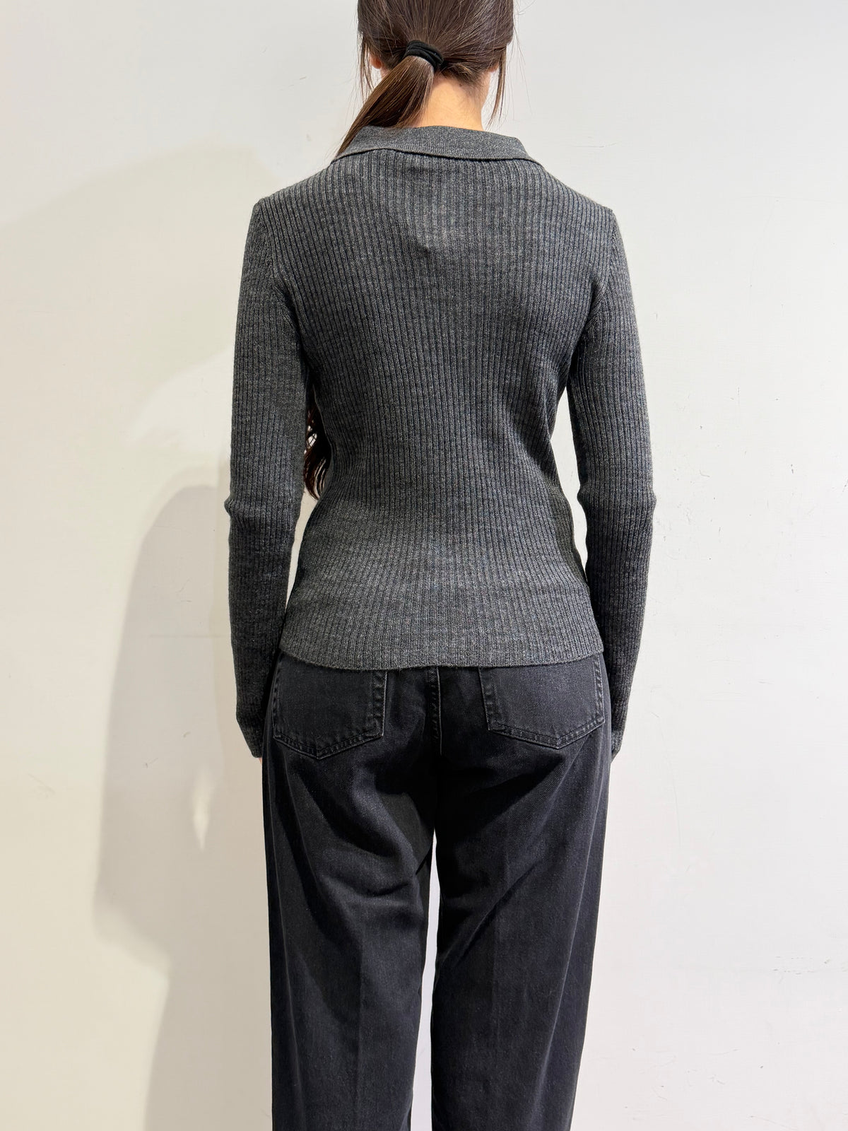Haveone - Maglia polo costina antracite