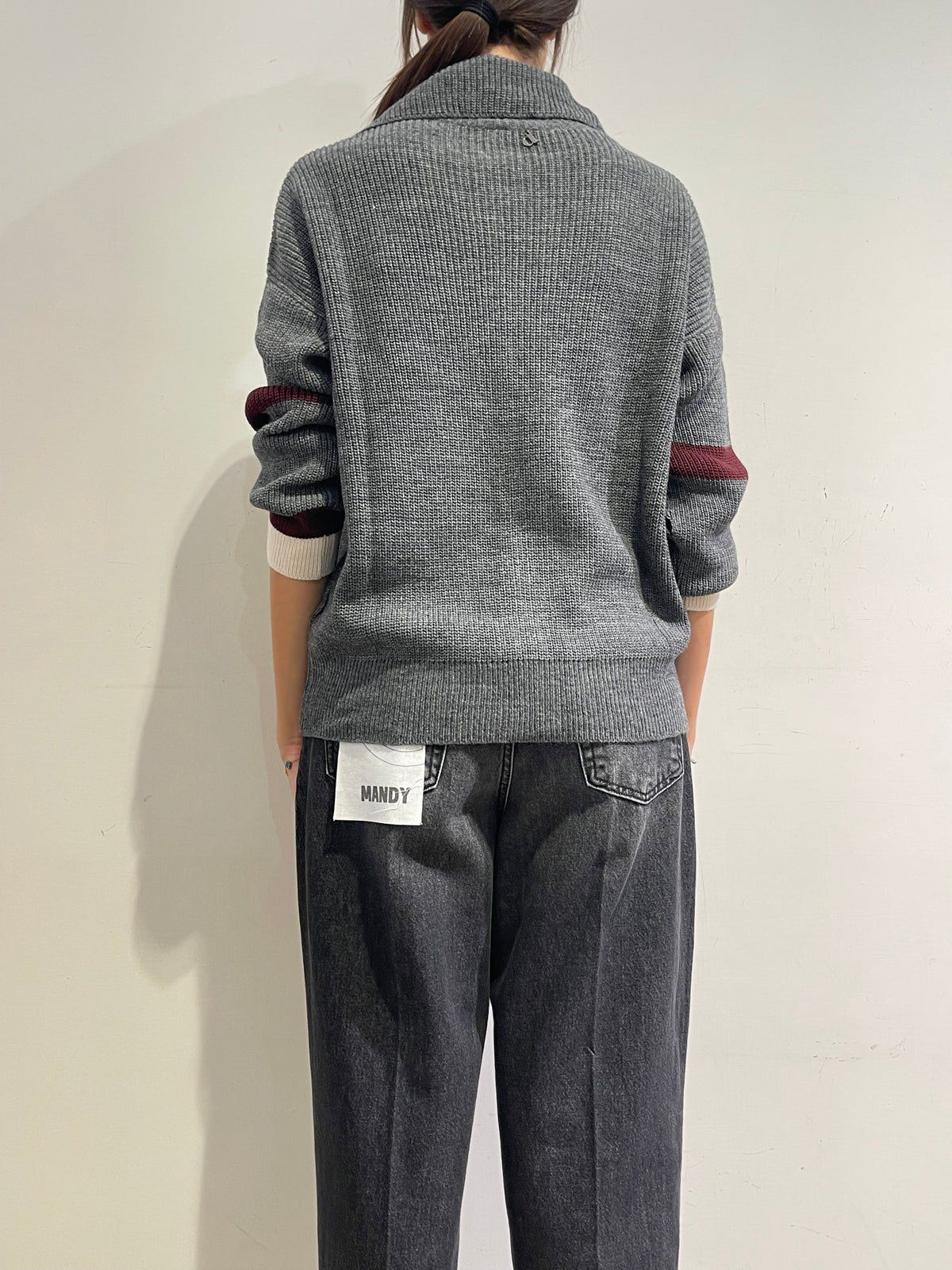 Dixie - Cardigan con cerniera e motivo diagonale panna e bordo