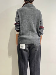 Dixie - Cardigan con cerniera e motivo diagonale panna e bordo